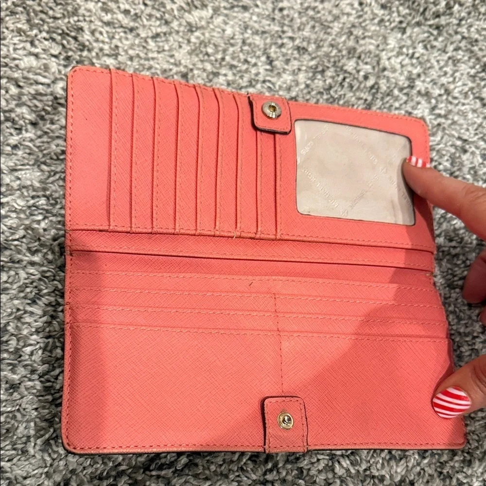 Michael Kors Pink Wallet Coral orange card holder wallet MK designer clutch